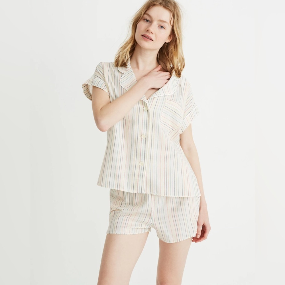 NWT - Madewell Bedtime Pajama Top in Rainbow Stripe - Size S